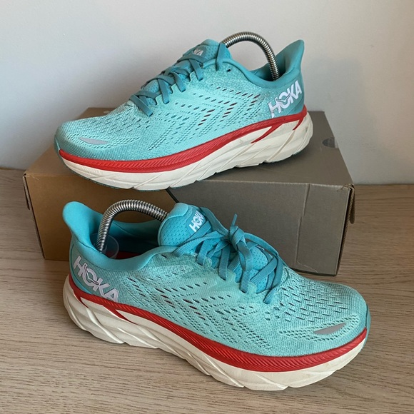 HOKA ONE ONE CLIFTON 8 Aquarelle/ Eggshell Shoes Sneakers- Women 8.5 - Picture 1 of 13